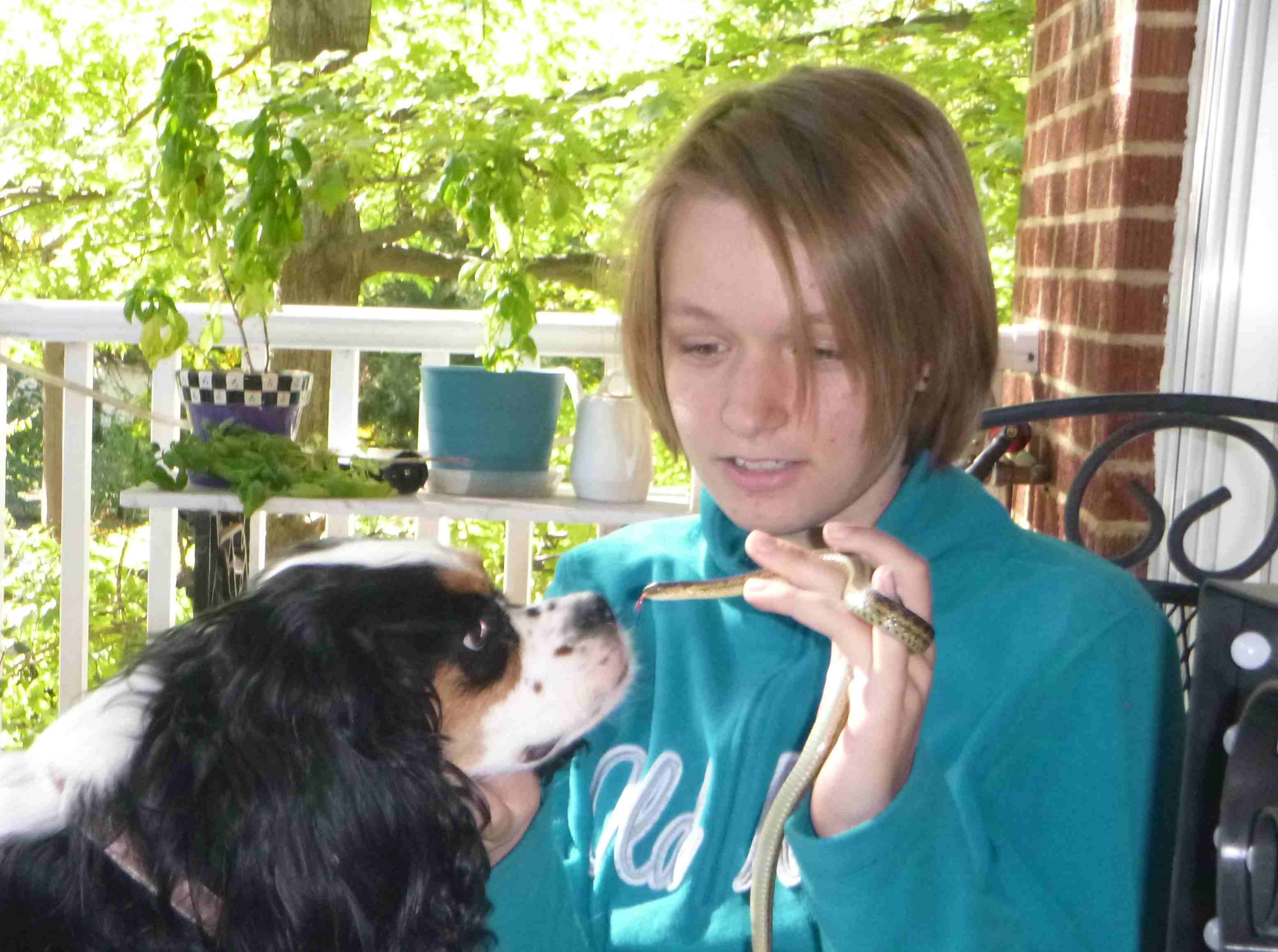 2015-10-13 Cate snake and Gussie.jpg